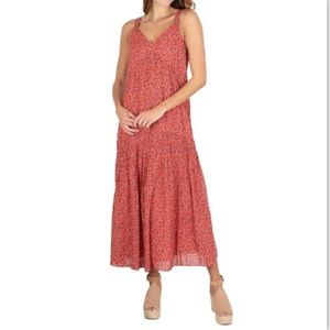 Joie Women's Lined Maxi  Dress Tiered Flowy Tea Rose Vacation Dress Large NEW